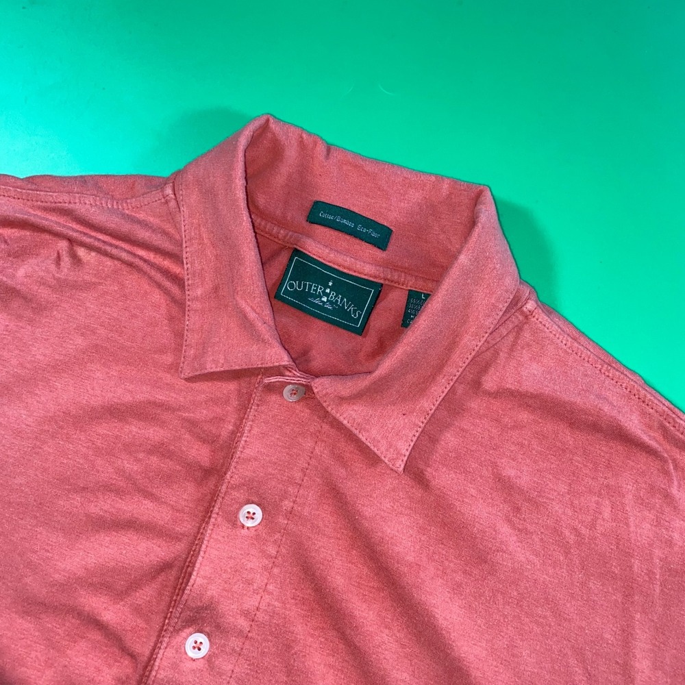 Outer Banks‎ Mens Polo Shirt Large Salmon Cotton Bamboo Eco Fiber